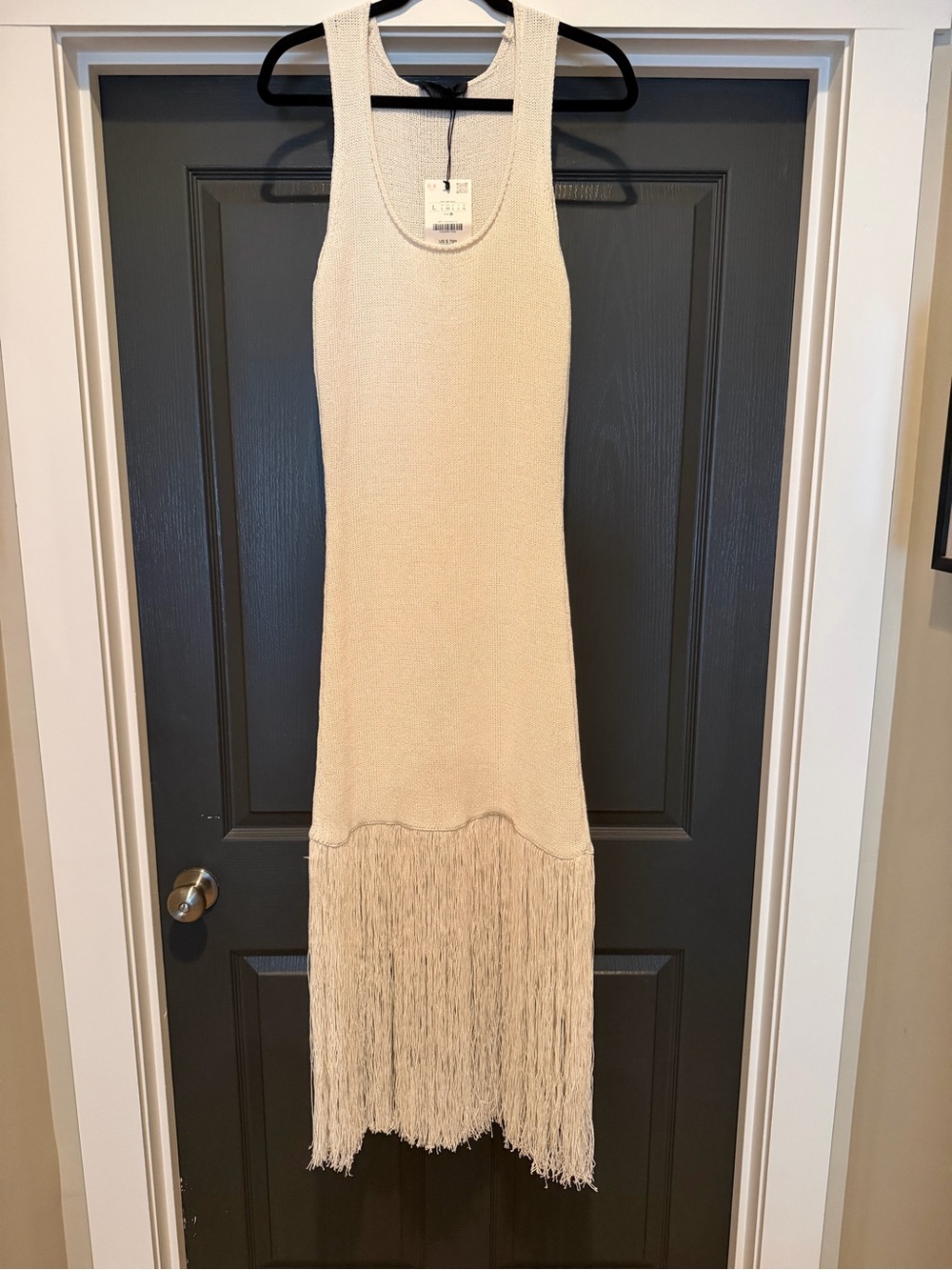 Zara Cream Sleeveless Fringe Maxi Dress